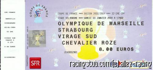 Billet de la rencontre Marseille - RCS le 3 janvier 2004